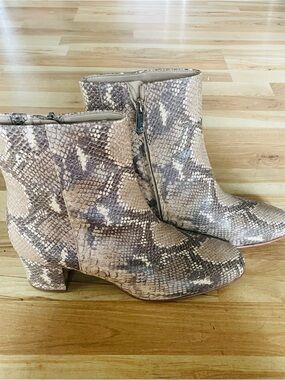 Sam Edelman Snakeskin Print Block Heel Booties - Neutral Tan & Brown 8